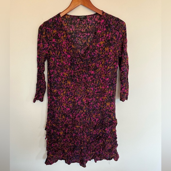 Axara Paris Floral Ruffle Dress Pink Purple Black Size 42 - Picture 2 of 6